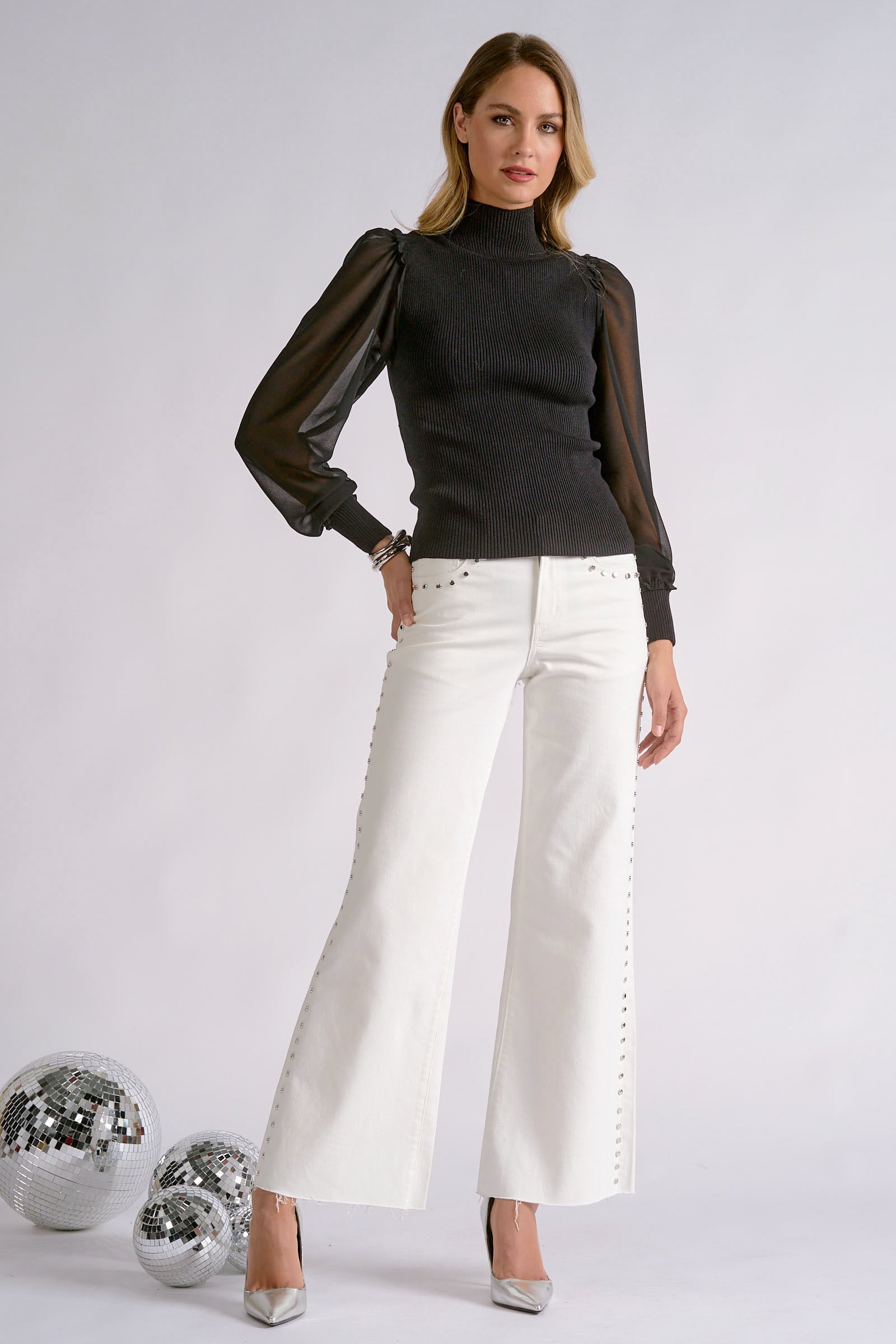 Sweater Tank with Sheer Mesh Sleeves