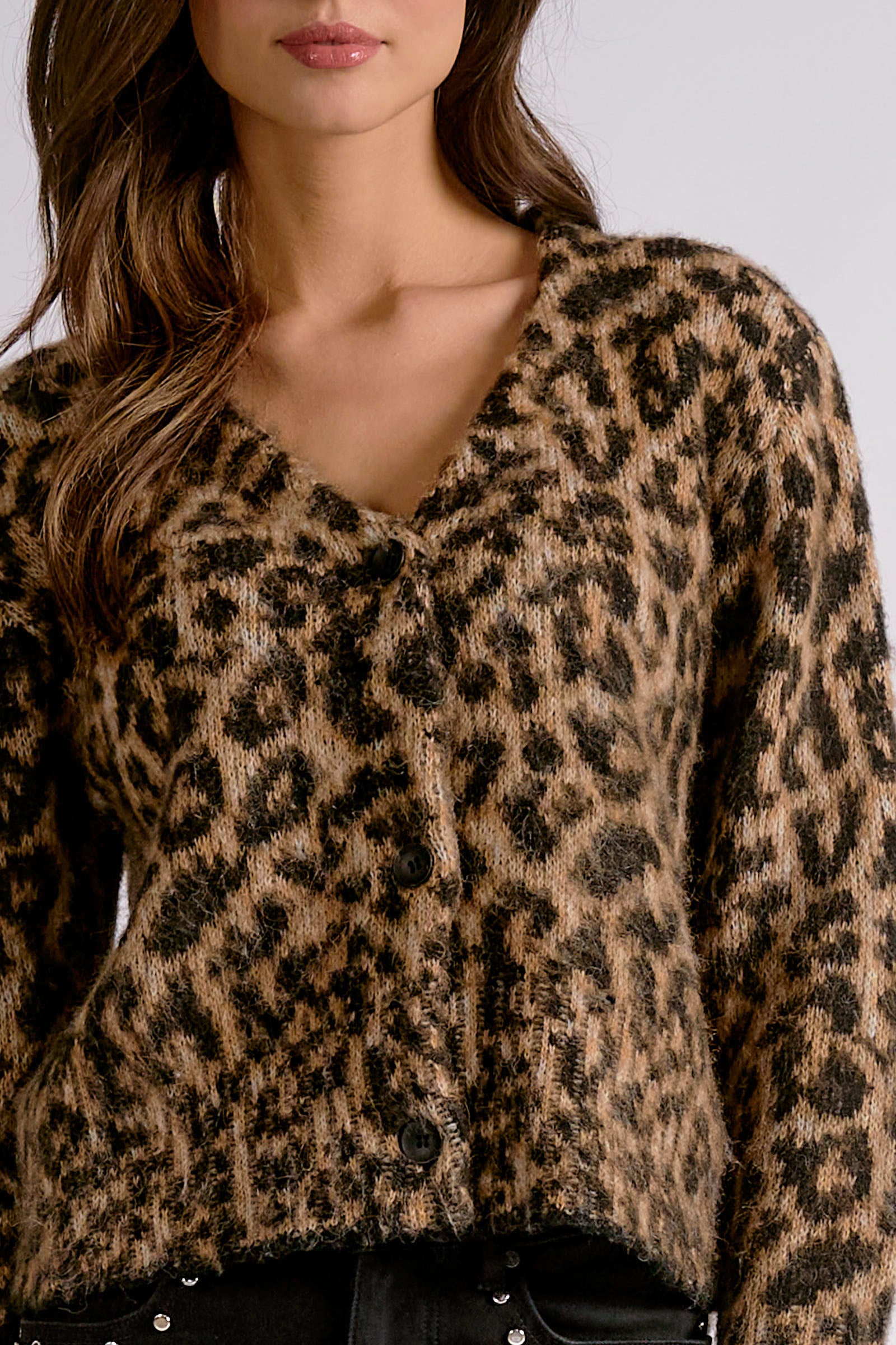 Printed V-Neck Button Front Cardigan
