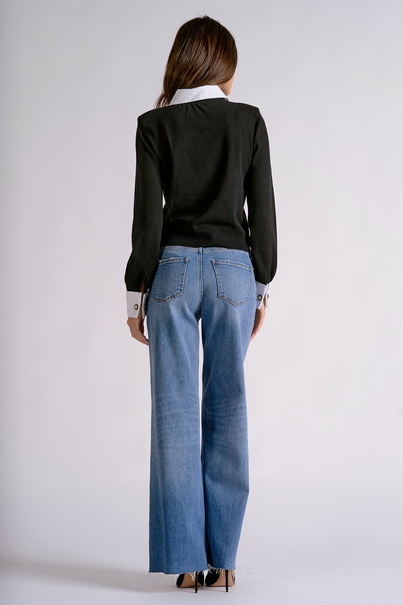 Sweater with Contrast Collar and Cuffs