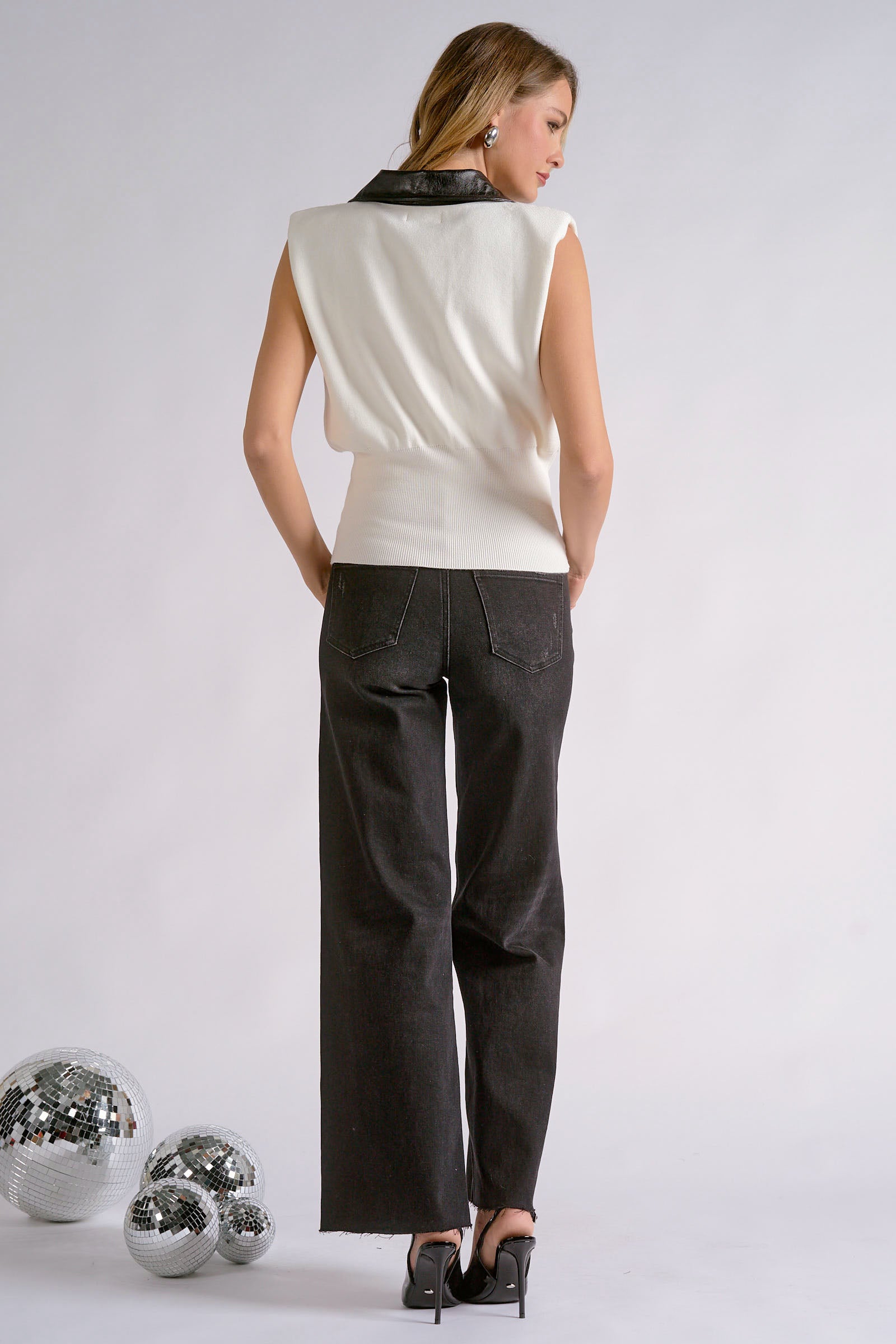 Leather Trim Sweater Vest