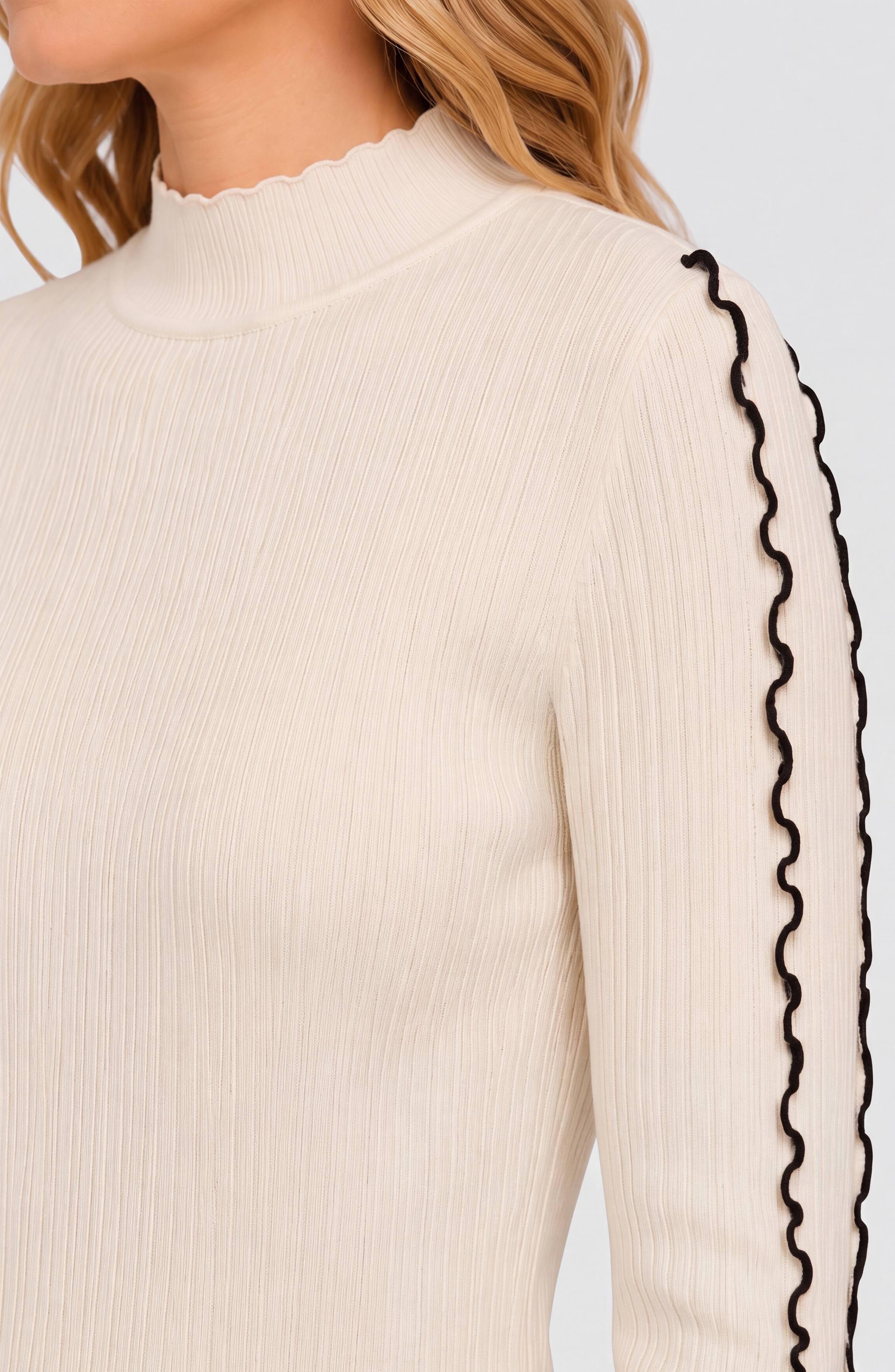 Liverpool Mock Neck Textured Sweater with Sleeve Piping