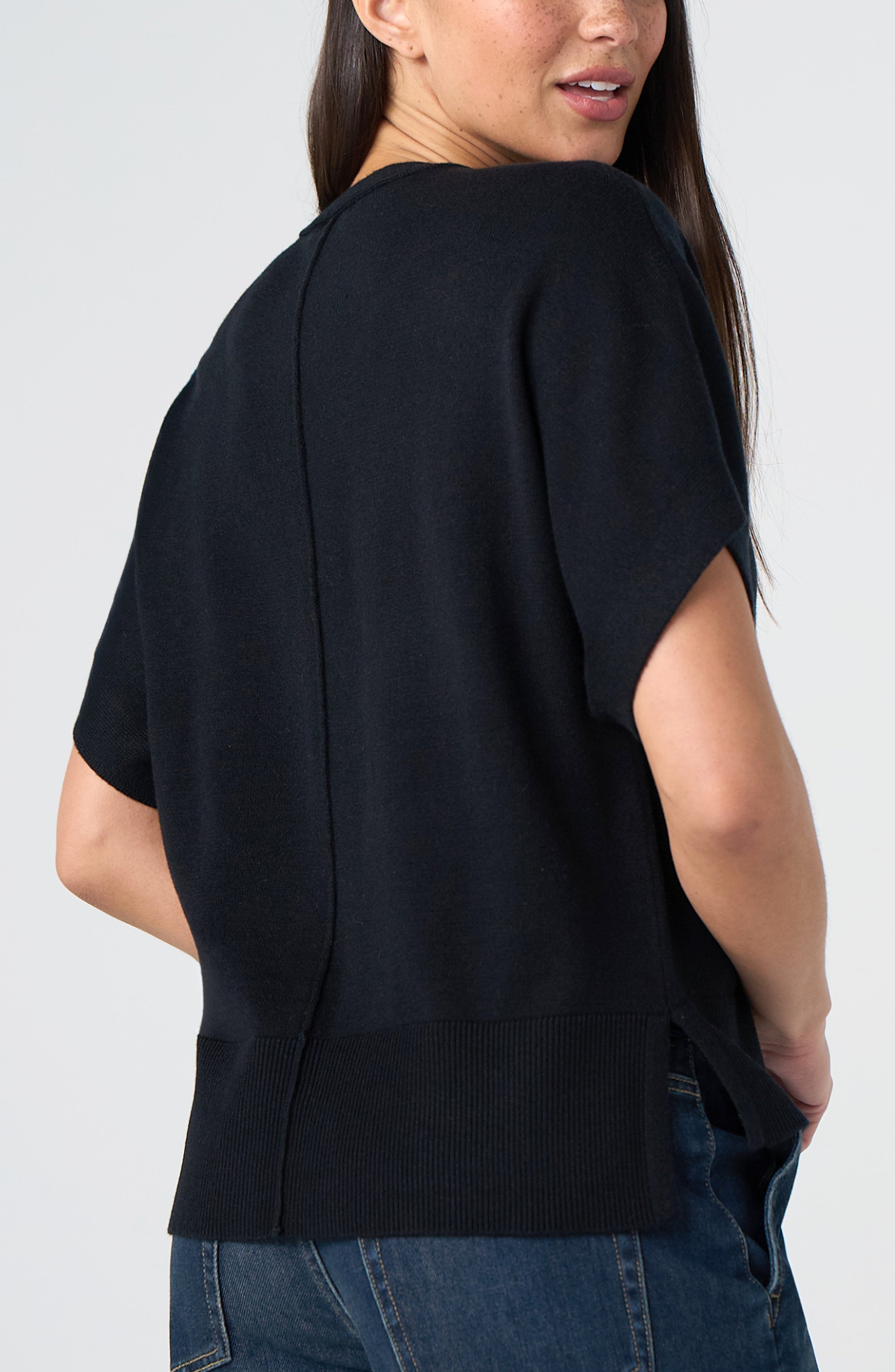 Liverpool Dolman Short Sleeve Sweater with Step Hem