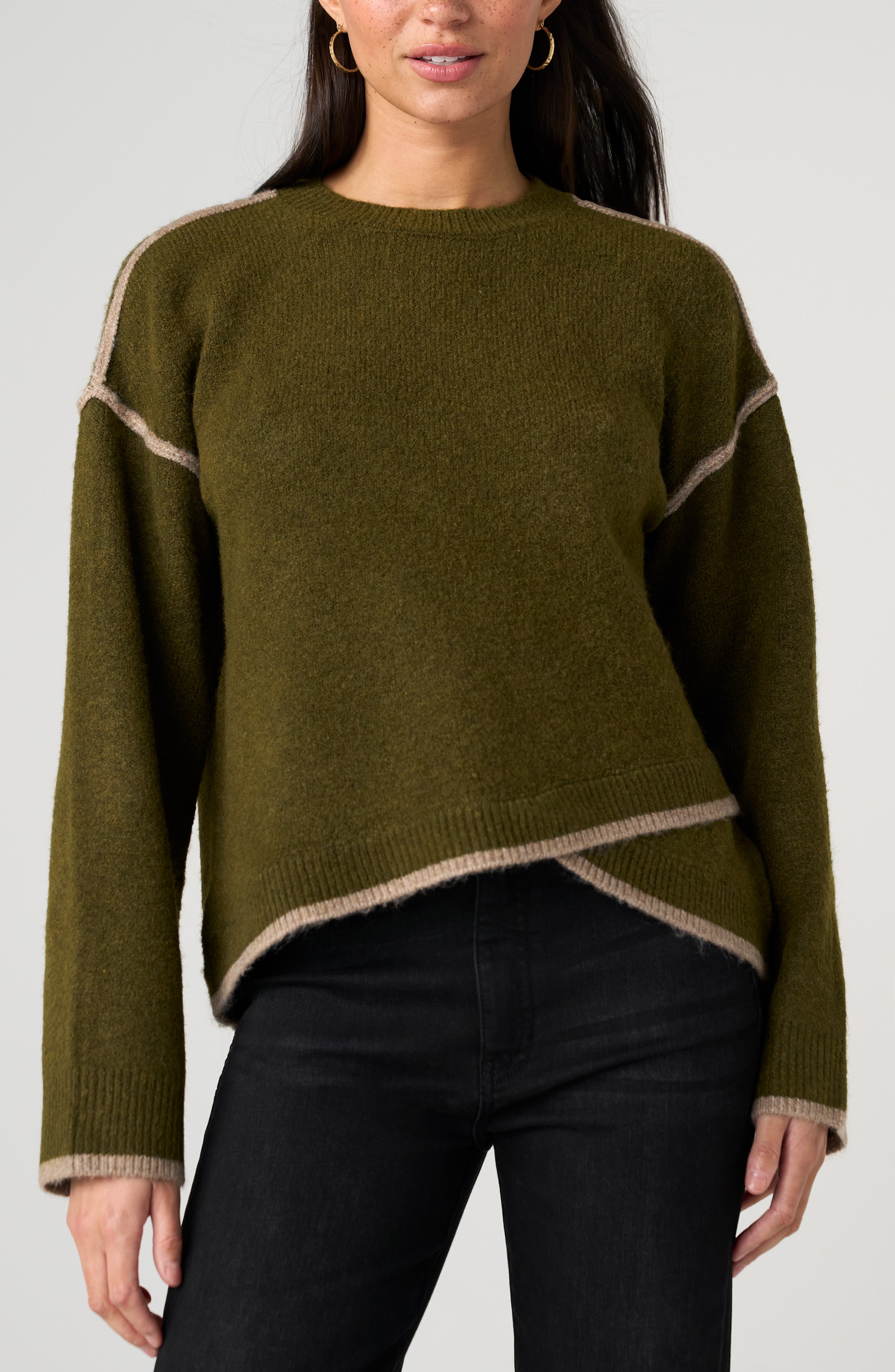 Liverpool Crew Neck Sweater with Tulip Hem Contrast