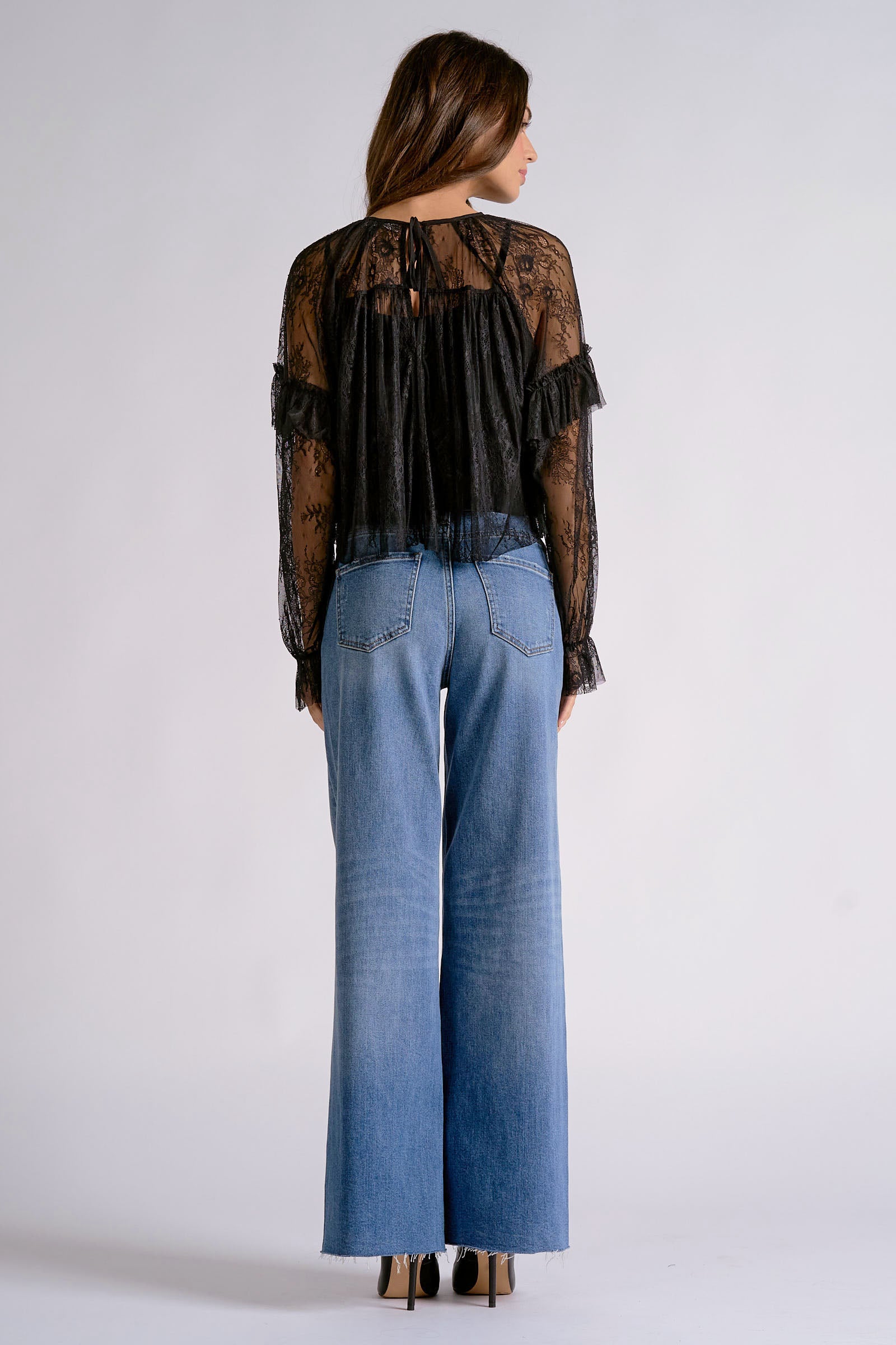 Ruffled Lace Long-Sleeve Top