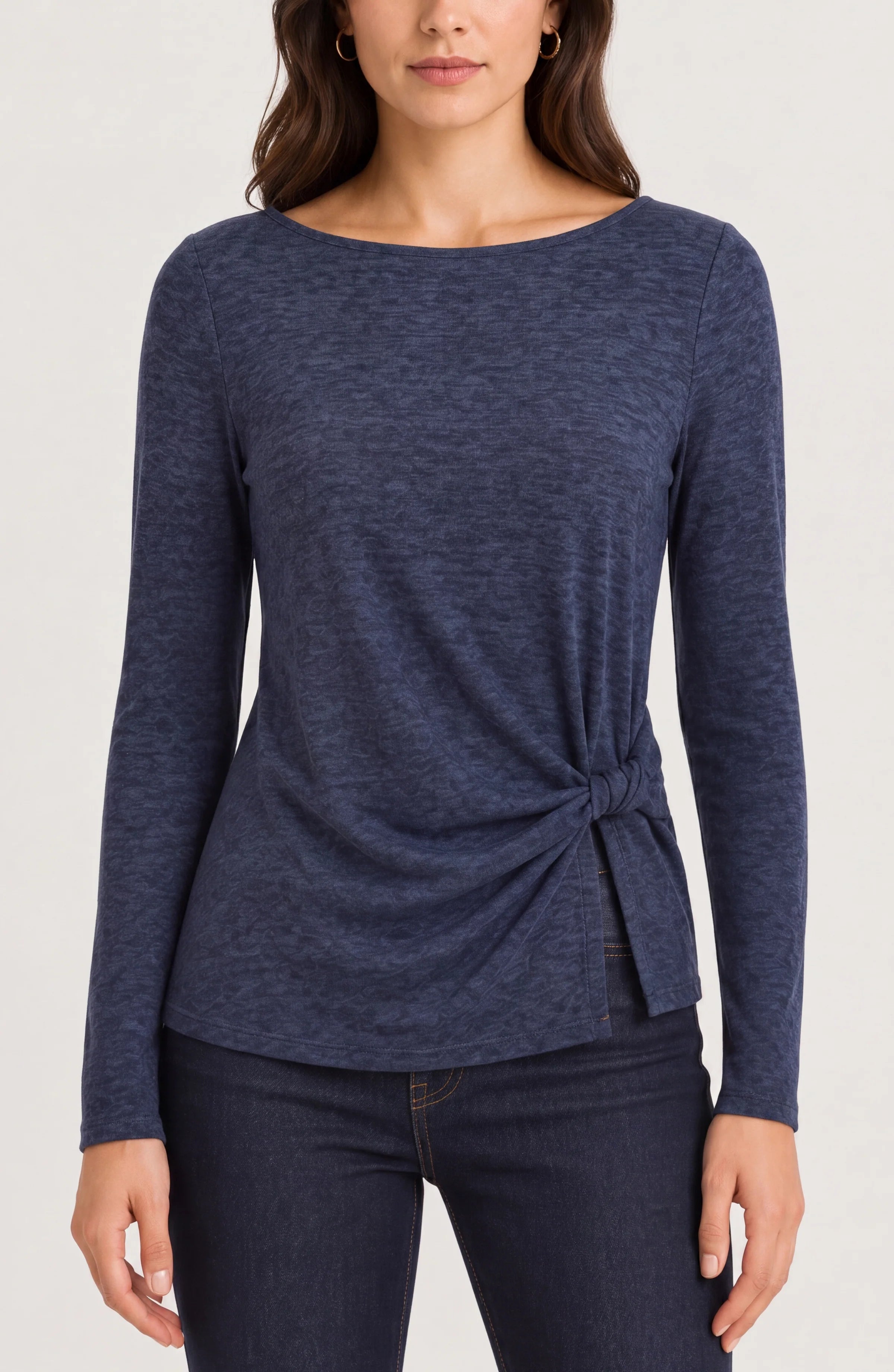Liverpool Boat Neck Knit Top W/ Twist Detail