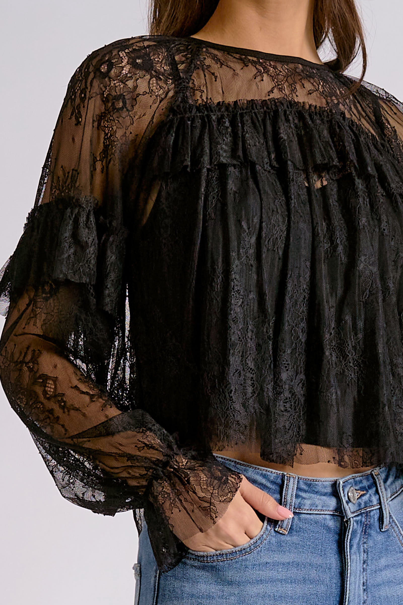 Ruffled Lace Long-Sleeve Top