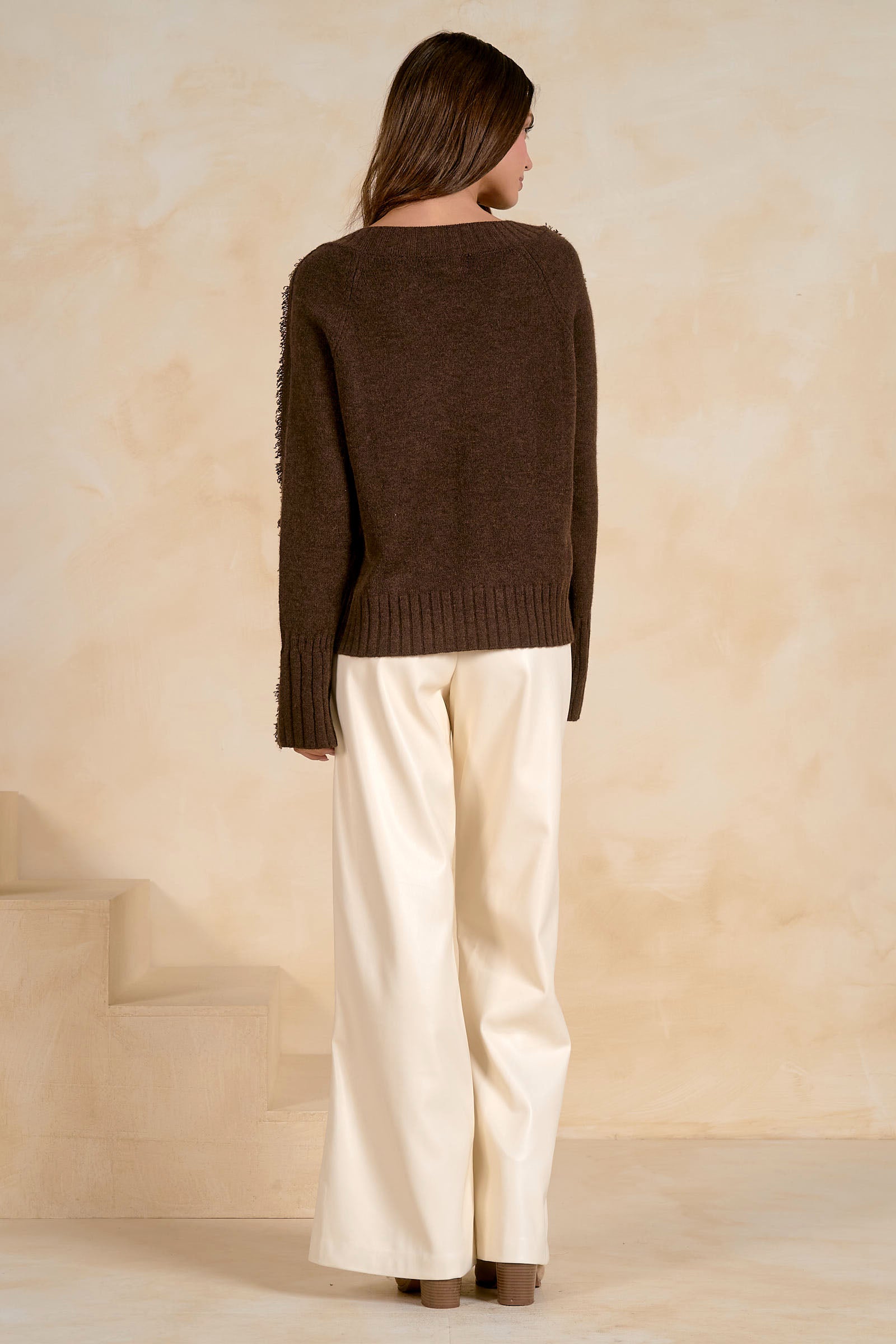 V Neck Sweater with Fray Details