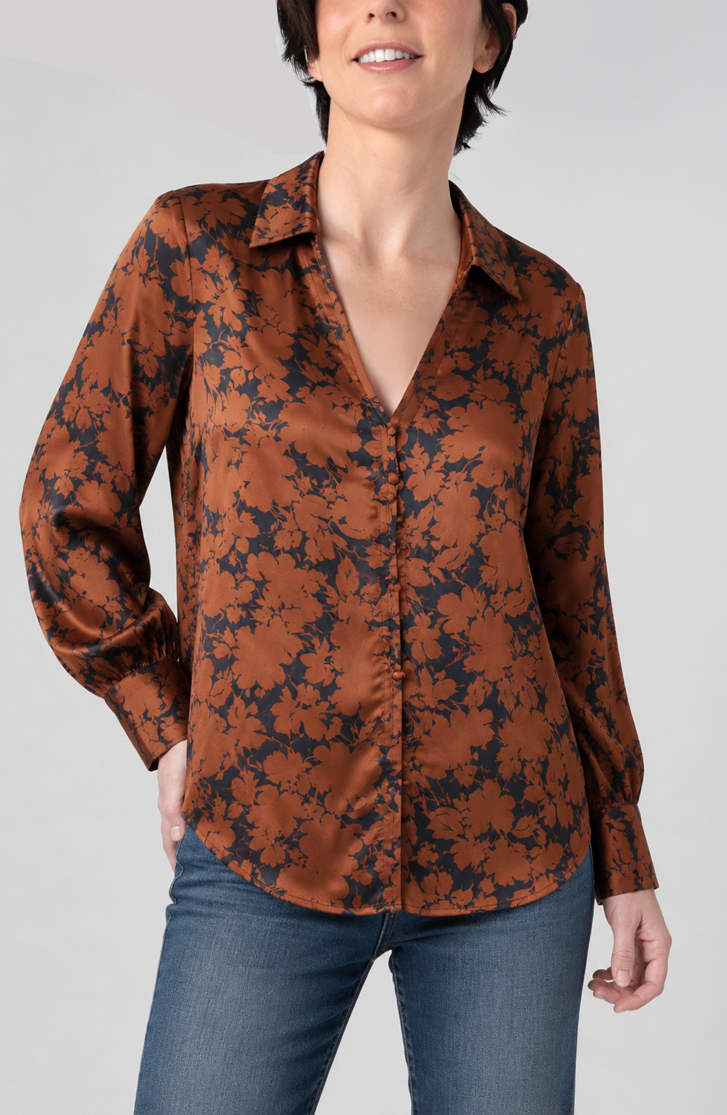 Liverpool Floral Button Down Blouse