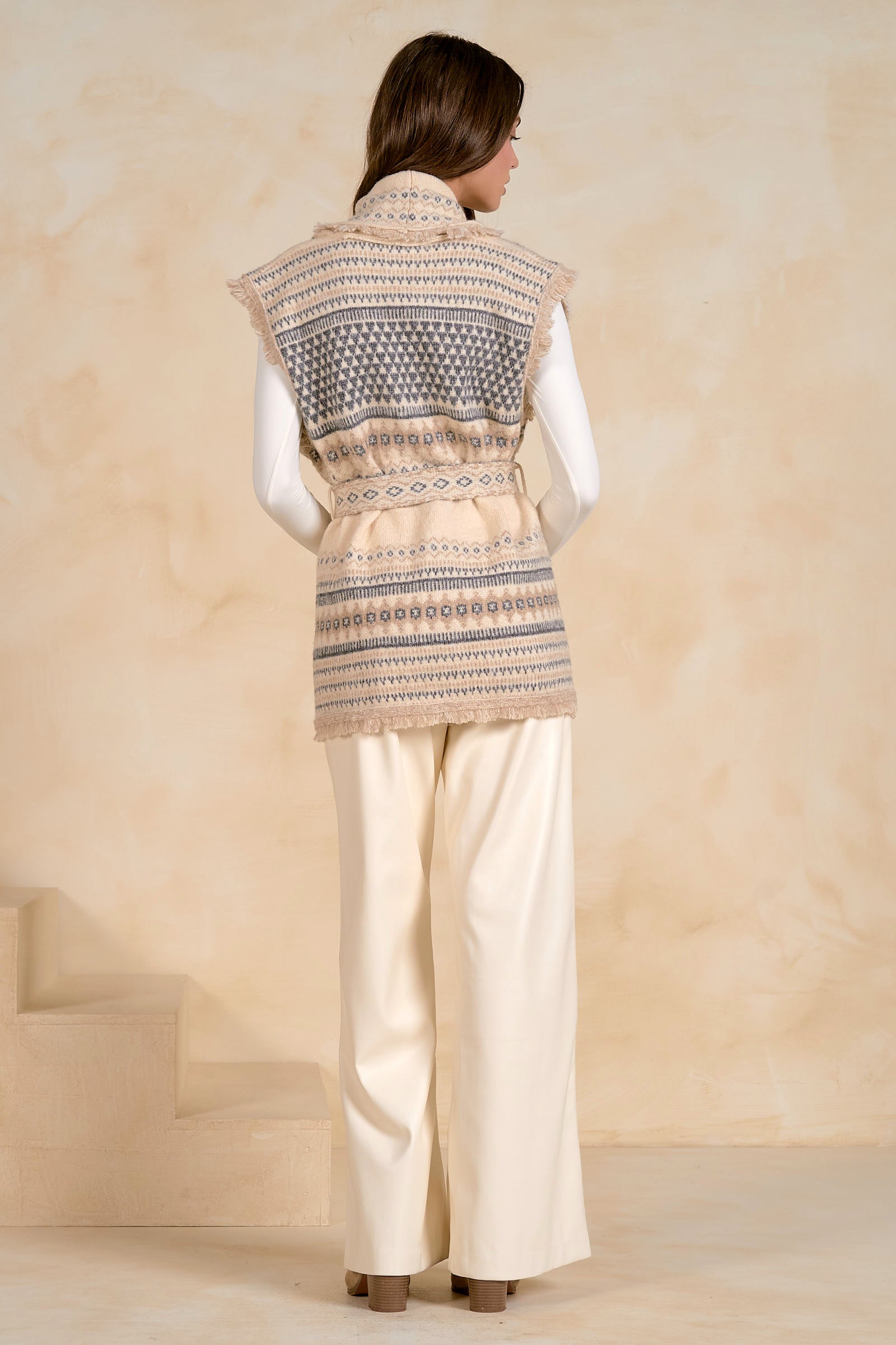 Fair Isle Tie Waist Sweater Vest