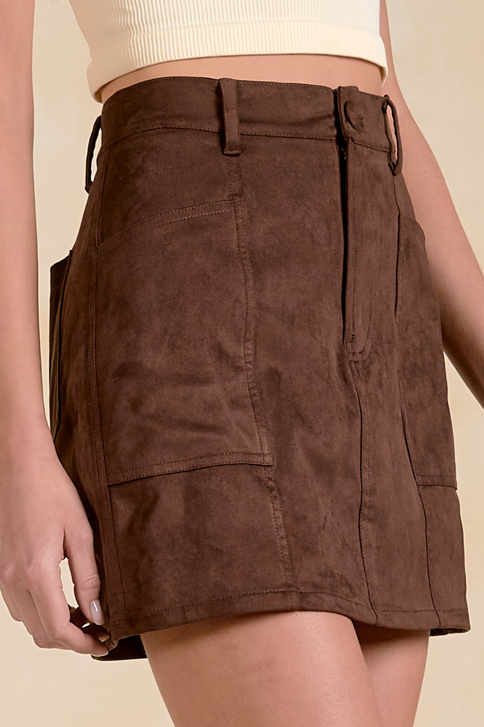 Suede Mini Skirt with Seaming Details