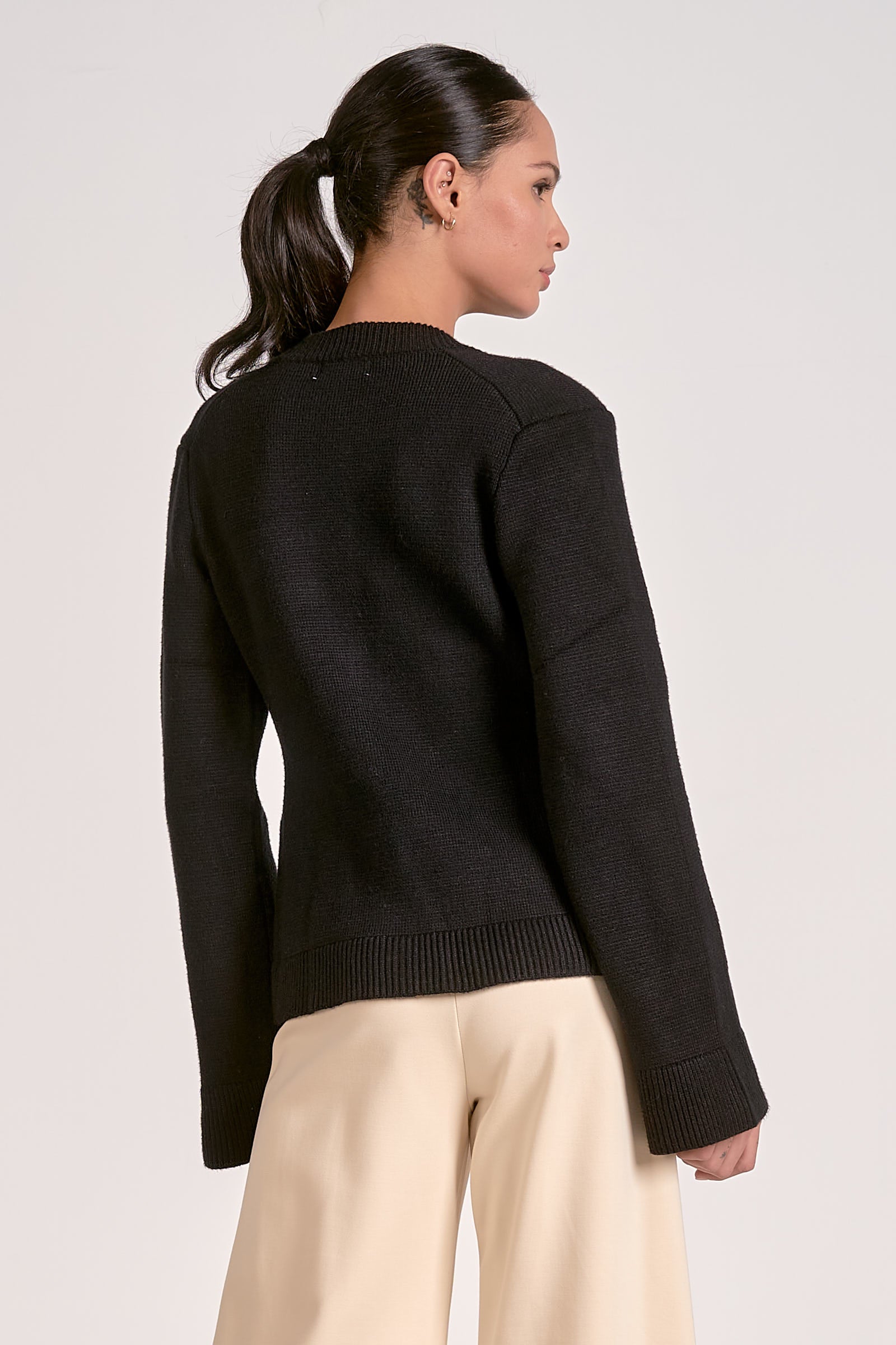 Heavy Button Front Cardigan with Flare Sleeve and Pockets