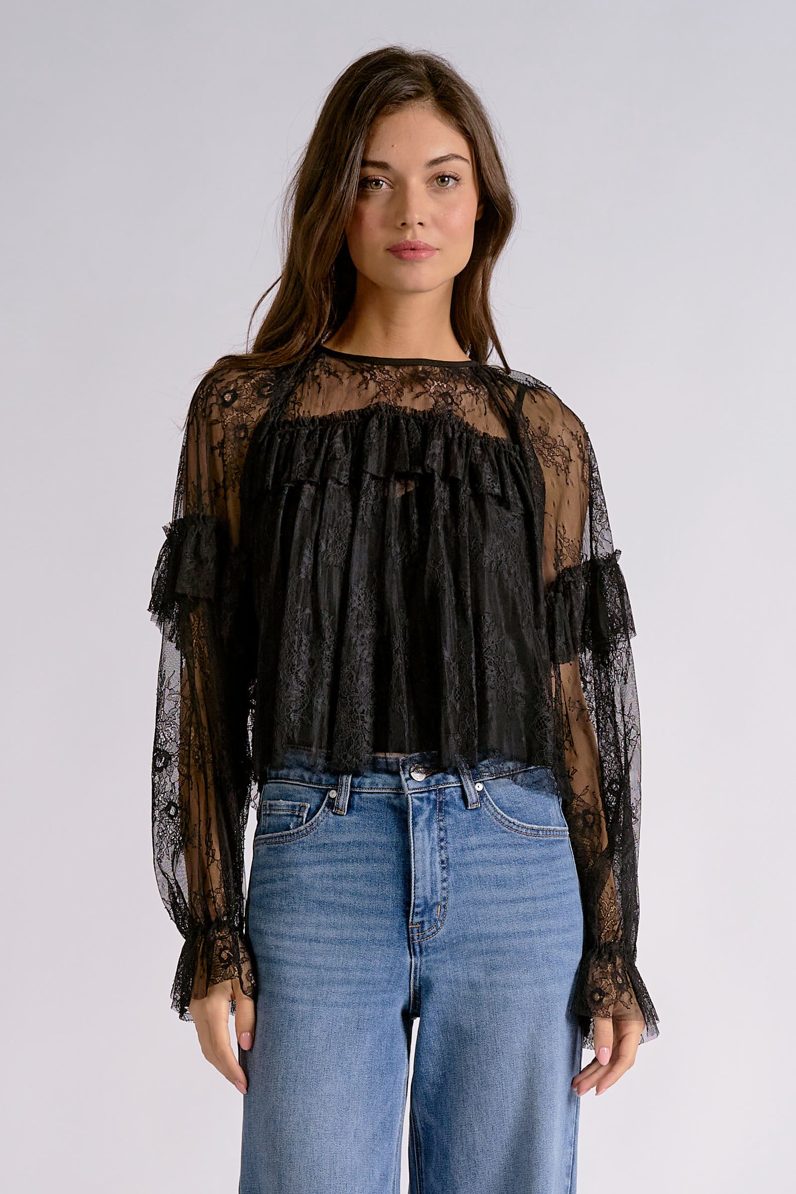 Ruffled Lace Long-Sleeve Top